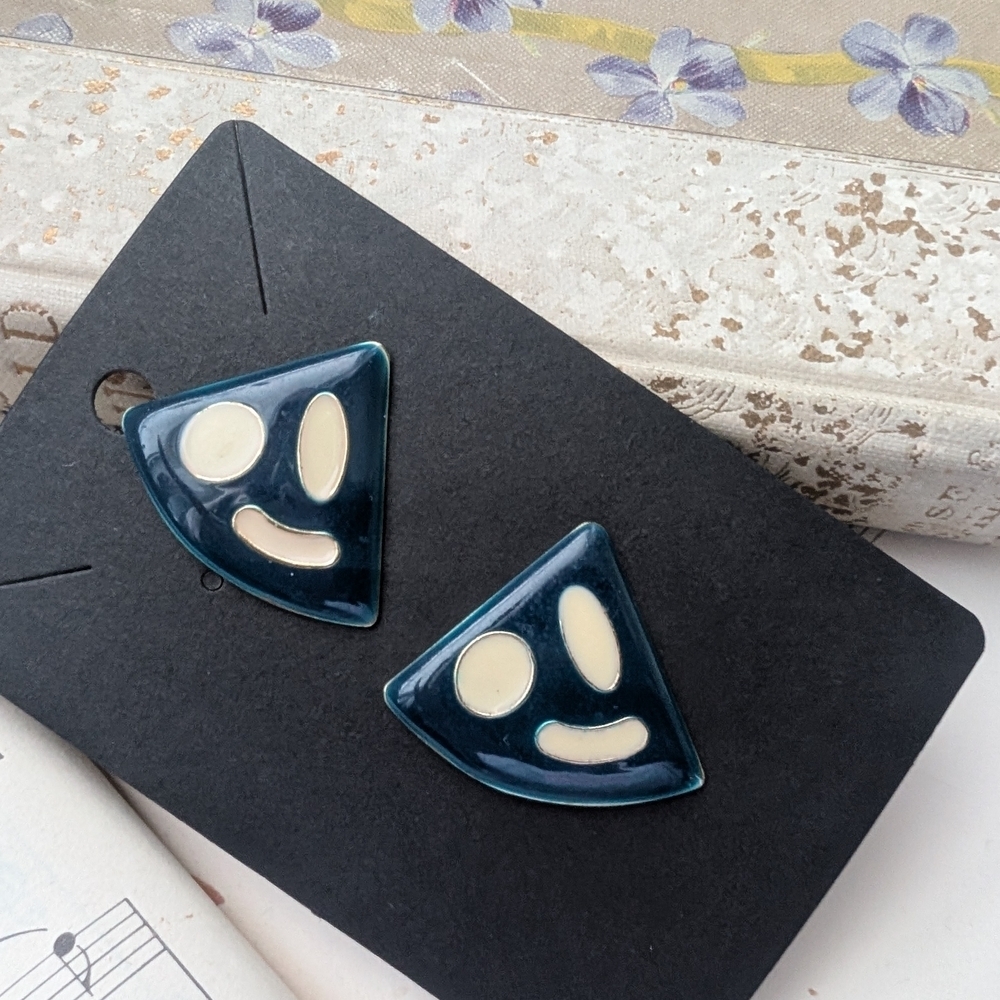 Blue and Cream Geometric Earrings